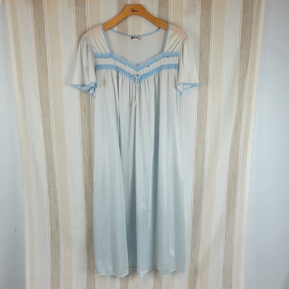 Vintage Woman Within Nightdress Pajamas Nightgown Size Large Blue‎